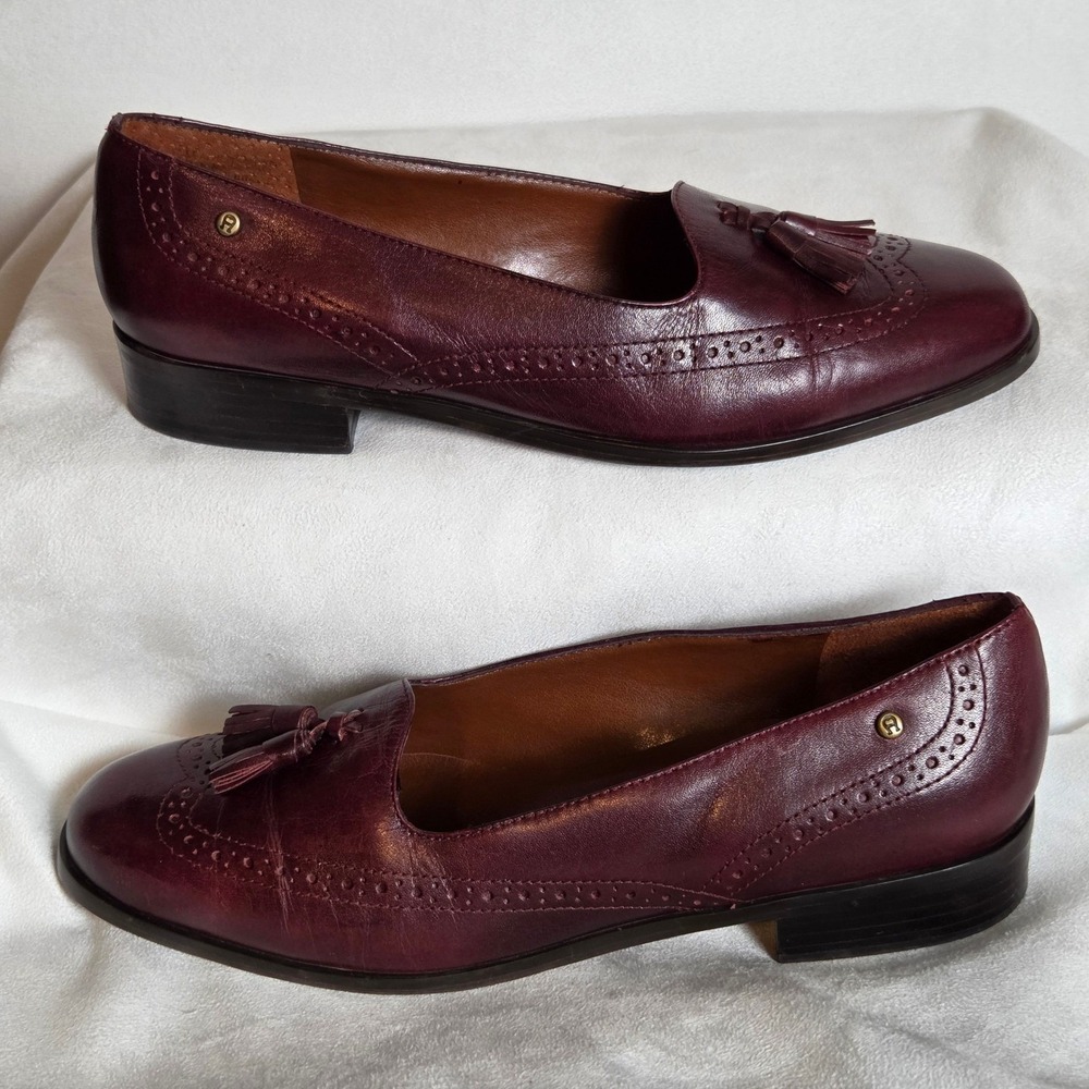 Etienne Aigner Canterbury Burgundy Leather Tassel Loafers Wingtip Brogue 7.5M - Picture 6 of 9